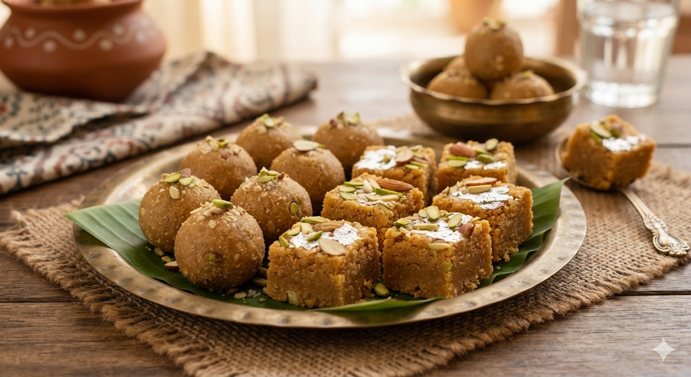 देशी घी बेसन चक्की व लड्डू